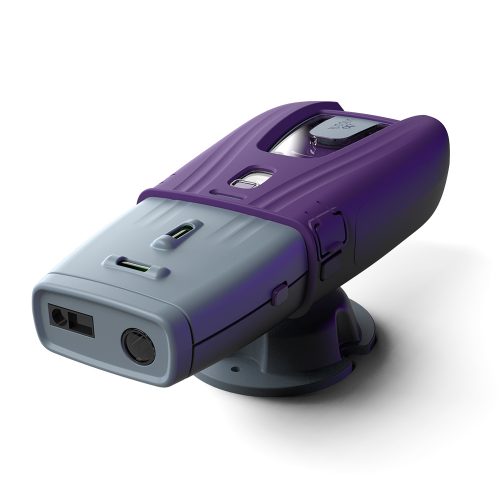 image of Unibank laser measure with silicone jacket on stand from side view