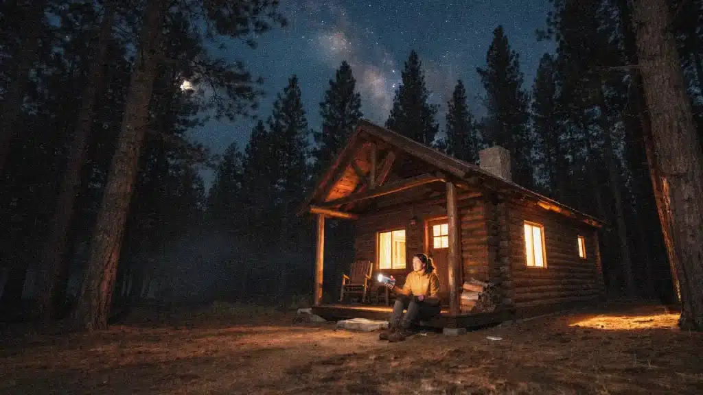 Off-grid cabin powered with Unibank portable emergency charger